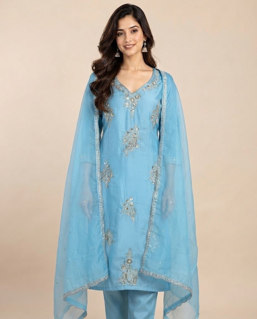 Paisley Handwork Satin Unstitched Suit Set