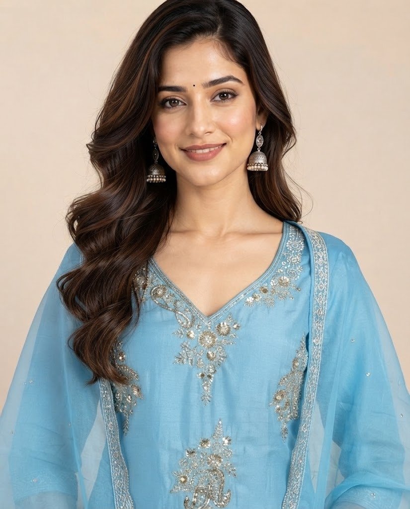 Paisley Handwork Satin Unstitched Suit Set - Image 4