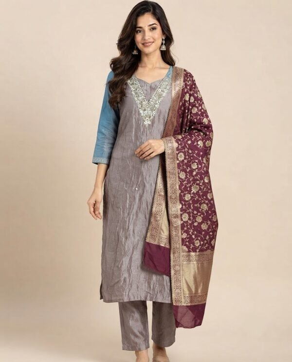 Tissue Kurta with Banarasi Dupatta Unstitched Suit Set