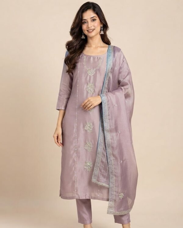 Shimmer Tissue Handwork Unstitched Suit Set