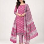 Pink Bagru Buti Cotton Unstitched Suit Set with Dupatta