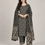 Black & Gold Buta Cotton Unstitched Suit Set with Dupatta